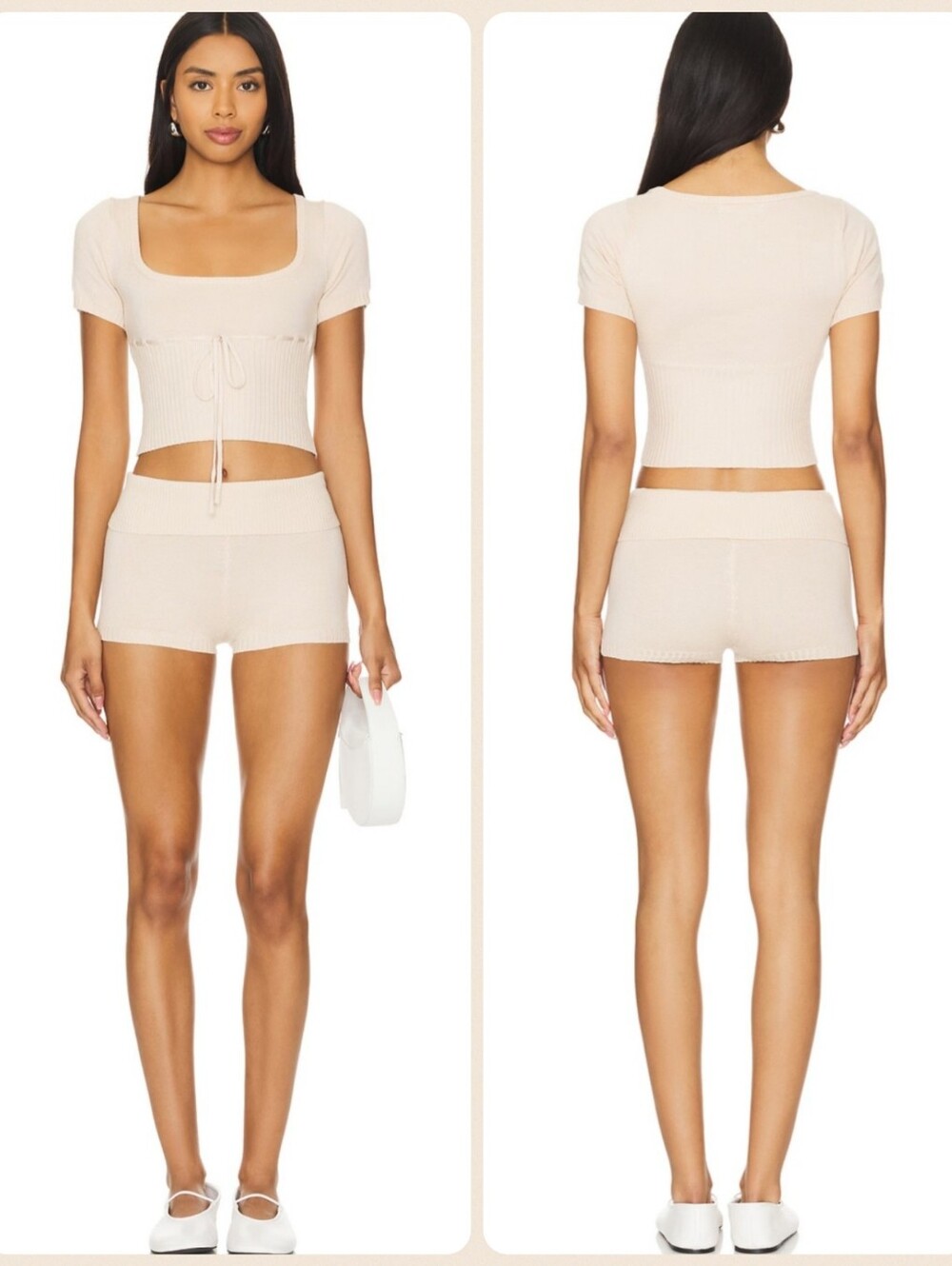 Revolve X More To Come Ruthie Knit Short Set Size M Beige EUC